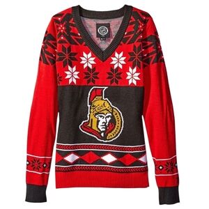 FOCO NHL Ottawa Senators Womens Vneck Sweater Ugly Sweater Party Fan Gear Lrg